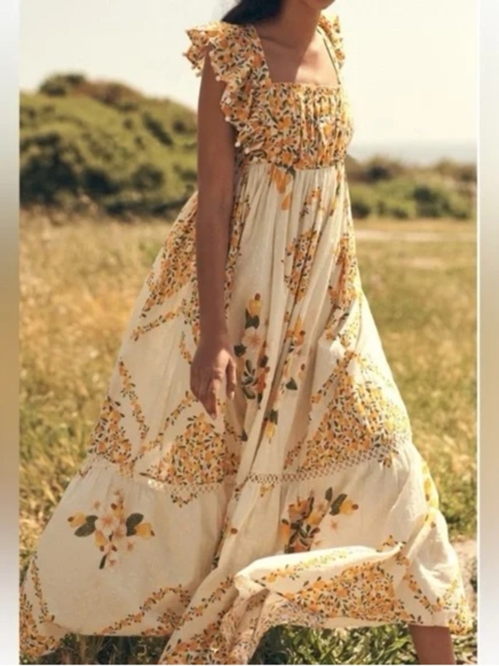 FARM Rio Cream Maxi Dress with Yellow Floral Print